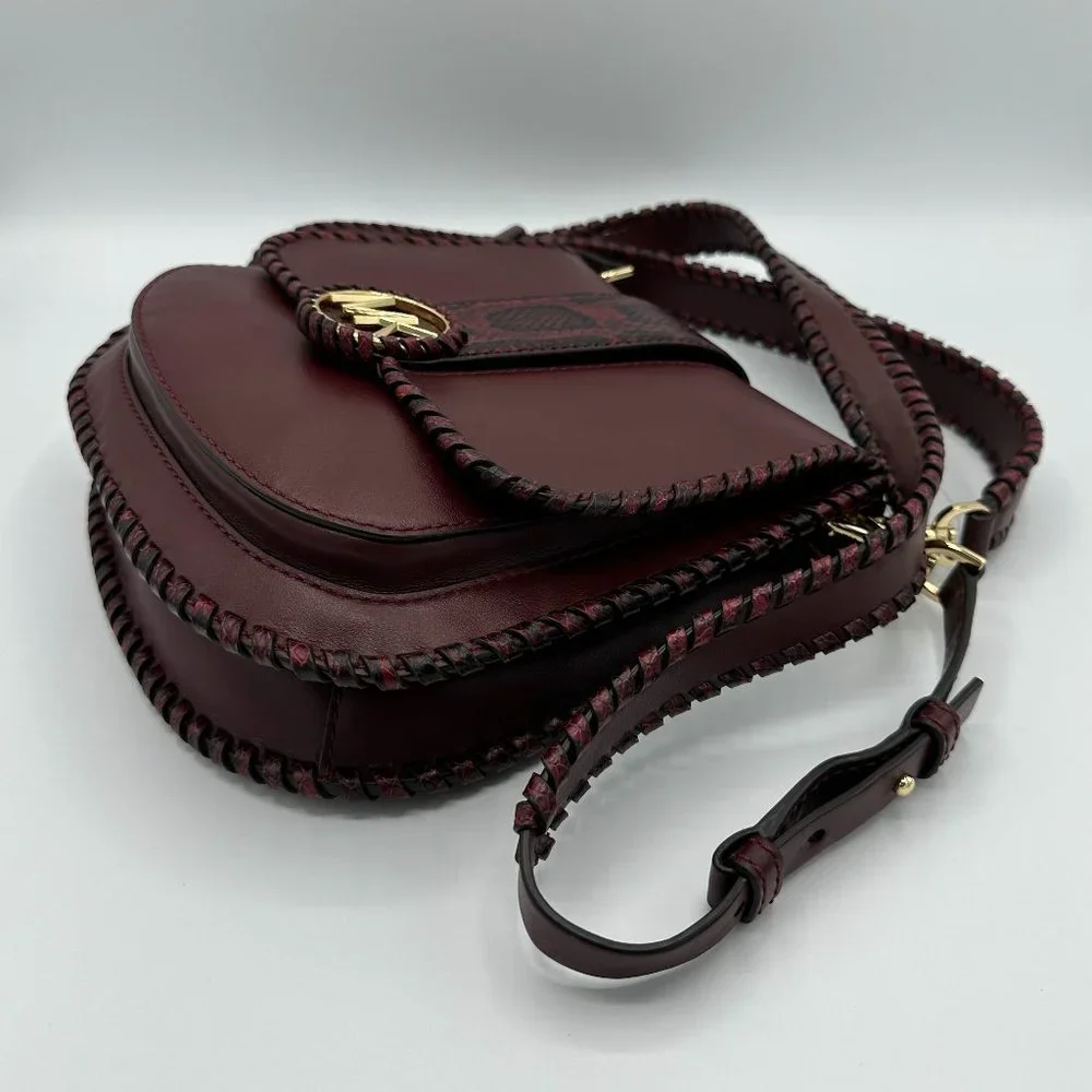 NWOT Michael Kors LILLIE Whip Stitched Leather Bag/Crossbody OXBLOOD RED PYTHON - Picture 3 of 16